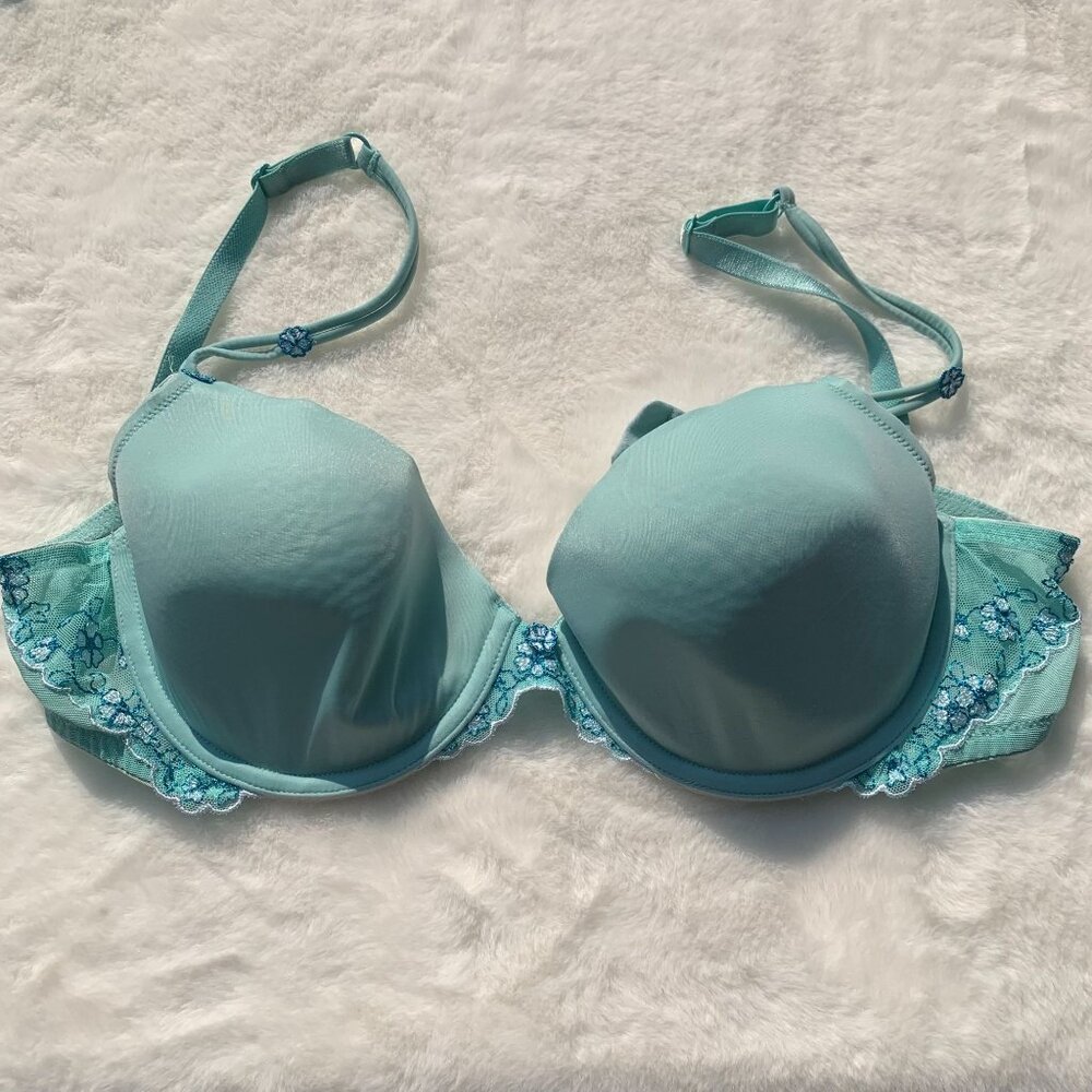 Victoria's Secret Angels 36C Full Coverage Bra Lace Embroidery Wired Turquoise